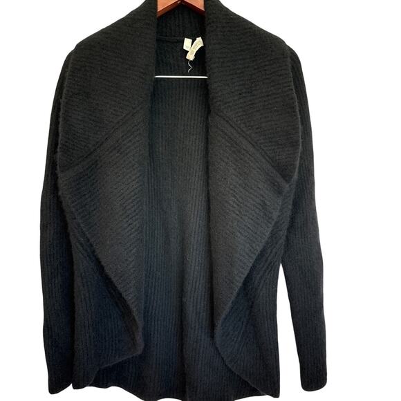 Kinross Cashmere Cardigan Sweater Black Open Front Ribbed EUC - Picture 1 of 7